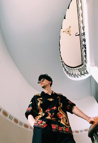 VINTAGE 90S BLACK RED DRAGON FLAME SHIRT