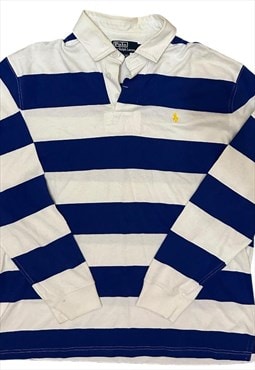 Mens vintage polo Ralph Lauren blue striped rugby polo shirt