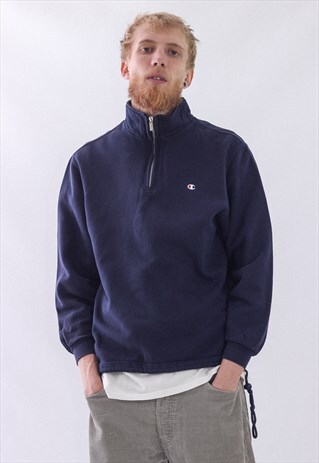 VINTAGE MENS CHAMPION LOGO HALF ZIP PULLOVER SWEATER