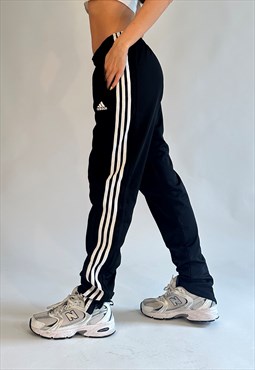 Vintage Adidas Black & White 3 Stripe Straight Leg Joggers