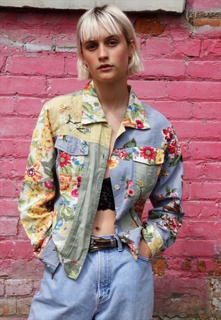 PATCHWORK STYLE 90'S FLORAL BUTTON UP JACKET