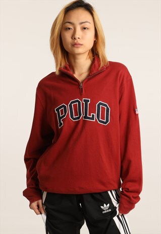 VINTAGE RALPH LAUREN EMBROIDERED SPELLOUT 1/4 ZIP SWEATSHIRT