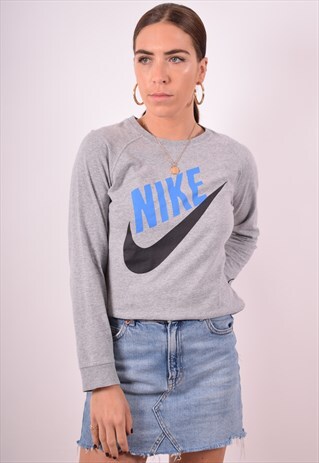 NIKE WOMENS VINTAGE TOP LONG SLEEVE LARGE GREY 90S