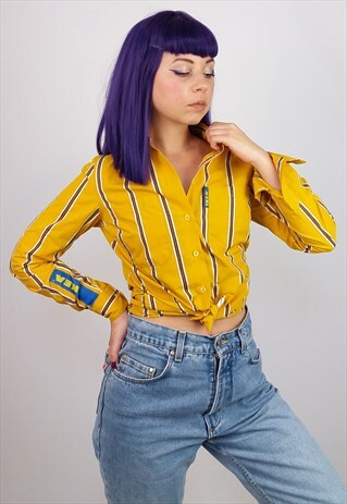 IKEA VINTAGE 90'S IKEA EMPLOYEE STRIPED SHIRT BLOUSE YELLOW
