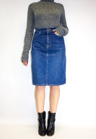 VINTAGE BUTTON UP DENIM PENCIL SKIRT