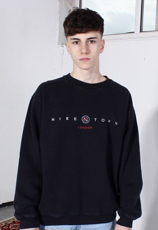 VINTAGE NIKE FADED BLACK EMBROIDERED SWEATSHIRT