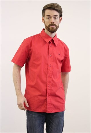 TOMMY HILFIGER VINTAGE 1990S RED SHORT-SLEEVED SHIRT