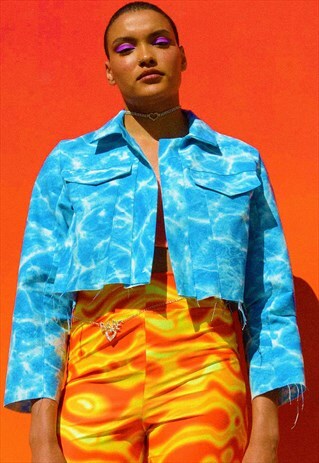 POOL PRINT CROPPED DENIM JACKET