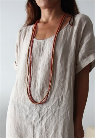 WOOD BEADED TERRACOTTA/ORANG LONG NECKLACES