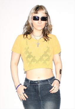 Vintage 90s stretchy cute crop top in yellow
