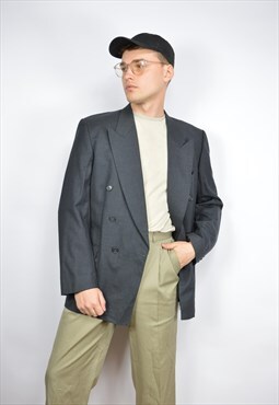 Vintage dark grey classic 80's wool suit blazer