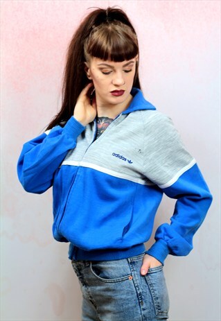 1990S VINTAGE ZIP UP BLUE JACKET IN JERSEY