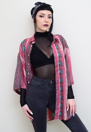 VINTAGE 90'S SILK CRAZY PATTERNED OVERSIZED SHIRT