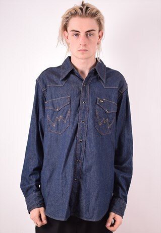 REPLAY MENS VINTAGE DENIM SHIRT XL BLUE 90S