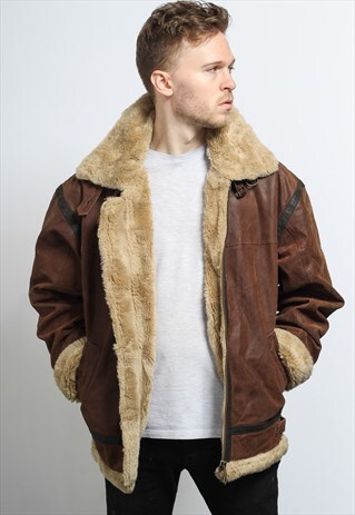 VINTAGE LEATHER AVIATOR FLEECE JACKET COAT