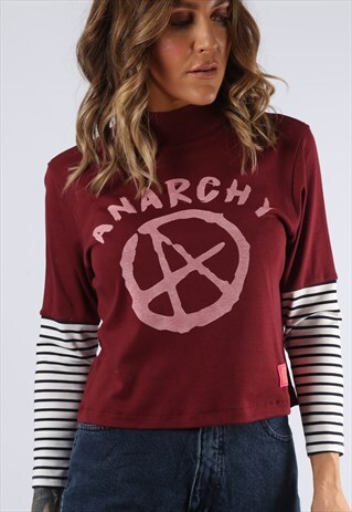 TURTLE NECK TOP STRIPED BICH ANARCHY PRINT CROPPED (K9DQ)