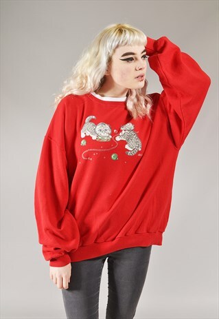 VINTAGE KITTEN SWEATSHIRT RED