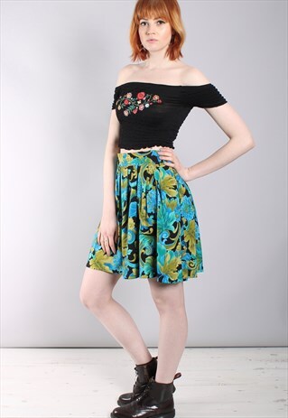 VINTAGE 90S FLORAL PRINT PATTERNED PLEATED MINI SKIRT