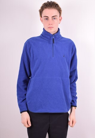 NAUTICA MENS VINTAGE FLEECE JUMPER MEDIUM BLUE 90S