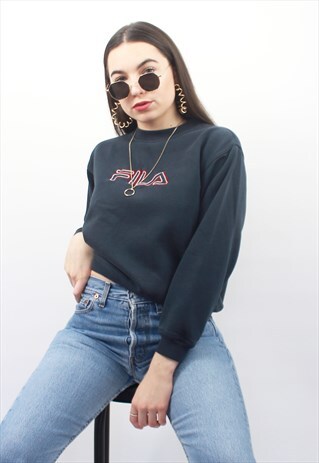 90'S RETRO NAVY SPELL-OUT SWEATSHIRT