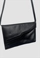 80'S VINTAGE LADIES BLACK LEATHER ENVELOPE STYLE CLUTCH BAG