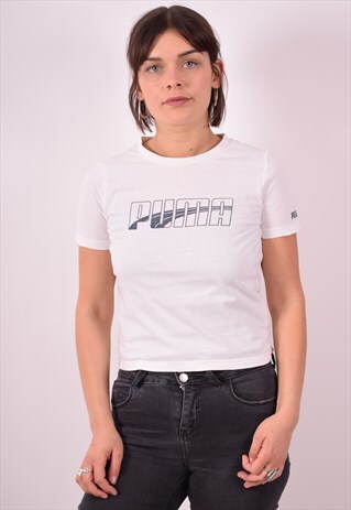 PUMA WOMENS VINTAGE CROP TOP XS WHITE 90S