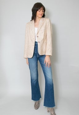 70's Ladies Beige Textured Blazer Jacket Size Medium