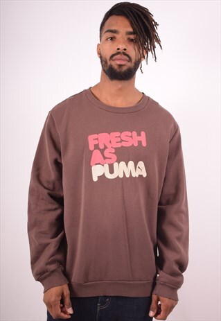 PUMA MENS VINTAGE SWEATSHIRT JUMPER XL BROWN 90S