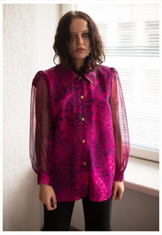 VINTAGE 80'S HOT PINK LEOPARD PRINT SHIRT
