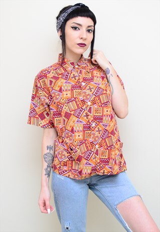 VINTAGE 90'S RETRO ABSTRACT PATTERNED OVERSIZED SHIRT