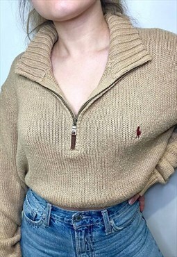 Up-cycled Ralph Lauren Beige Coffee Cropped Jumper