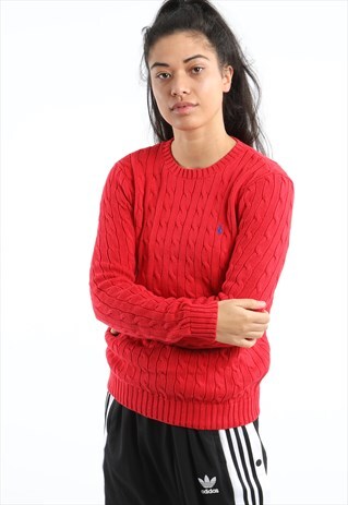 90S POLO RALPH LAUREN EMBROIDERED LOGO CABLE KNIT SWEATSHIRT