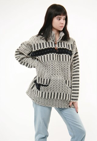 80S VINTAGE PATTERN WOOL BAJA KNITWEAR OVERSIZED JUMPER 384