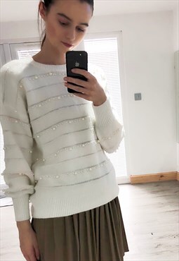 Pearl embellished soft knit jumper in white