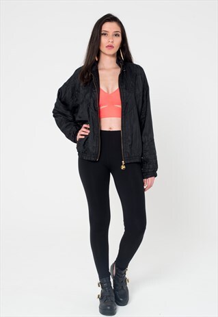 BLACK QUILTED SHELLSUIT BOMBER