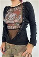 VINTAGE Y2K TOP MESH GRAPHIC PRINT LONG SLEEVE PUNK GOTH 90S