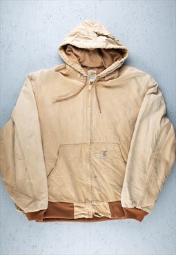 90s Carhartt Sun Faded Beige Hooded Worker Jacket - B2322