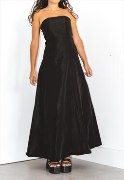 Vintage Minimalist Formal Strapless 90s Black Prom Dress