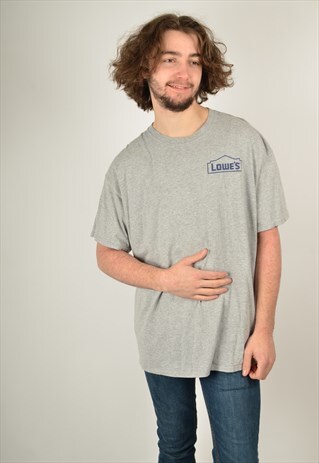VINTAGE LOWES USA WORKWEAR GRAPHIC PRINT T-SHIRT IN GREY