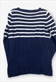 VINTAGE NAUTICAL STRIPED CABLE KNIT JUMPER NAVY L BV15779