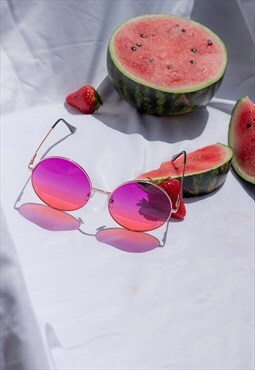 Magenta Pink Oversized Round Circle Wire Frame Sunglasses