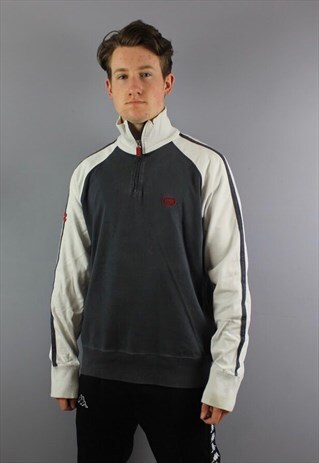 VINTAGE SERGIO TACCHINI 1/4 ZIP SWEATSHIRT IN NAVY/WHITE WIT