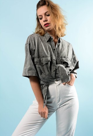 GREY SHORT SLEEVE DENIM SHIRT