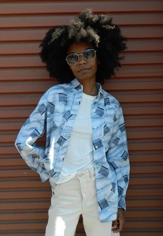 VINTAGE BLUE MULTI PRINT BLOUSE
