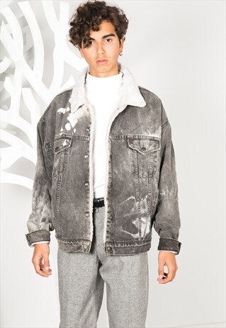 VINTAGE 80'S LEVI'S WINTER SHEEPSKIN DENIM JACKET / S0105