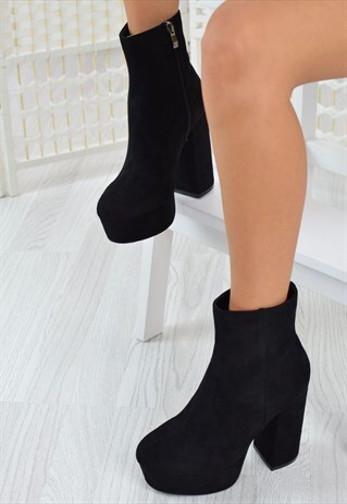 CHUNKY PLATFORM ANKLE BOOTS - BLACK SUEDE