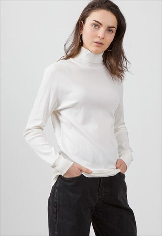 VINTAGE WHITE COMFORT LONG SLEEVE TURTLE ROLL NECK TOP