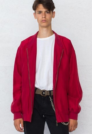 VINTAGE RED BOMBER SILK JACKET