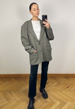 Tweed Men' s Wool Blazer, Plaid wool Oversized blazer
