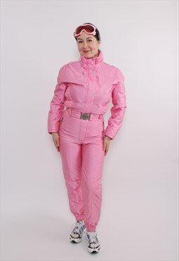 One piece ski suit, vintage pink ski jumpsuit, 90s women 